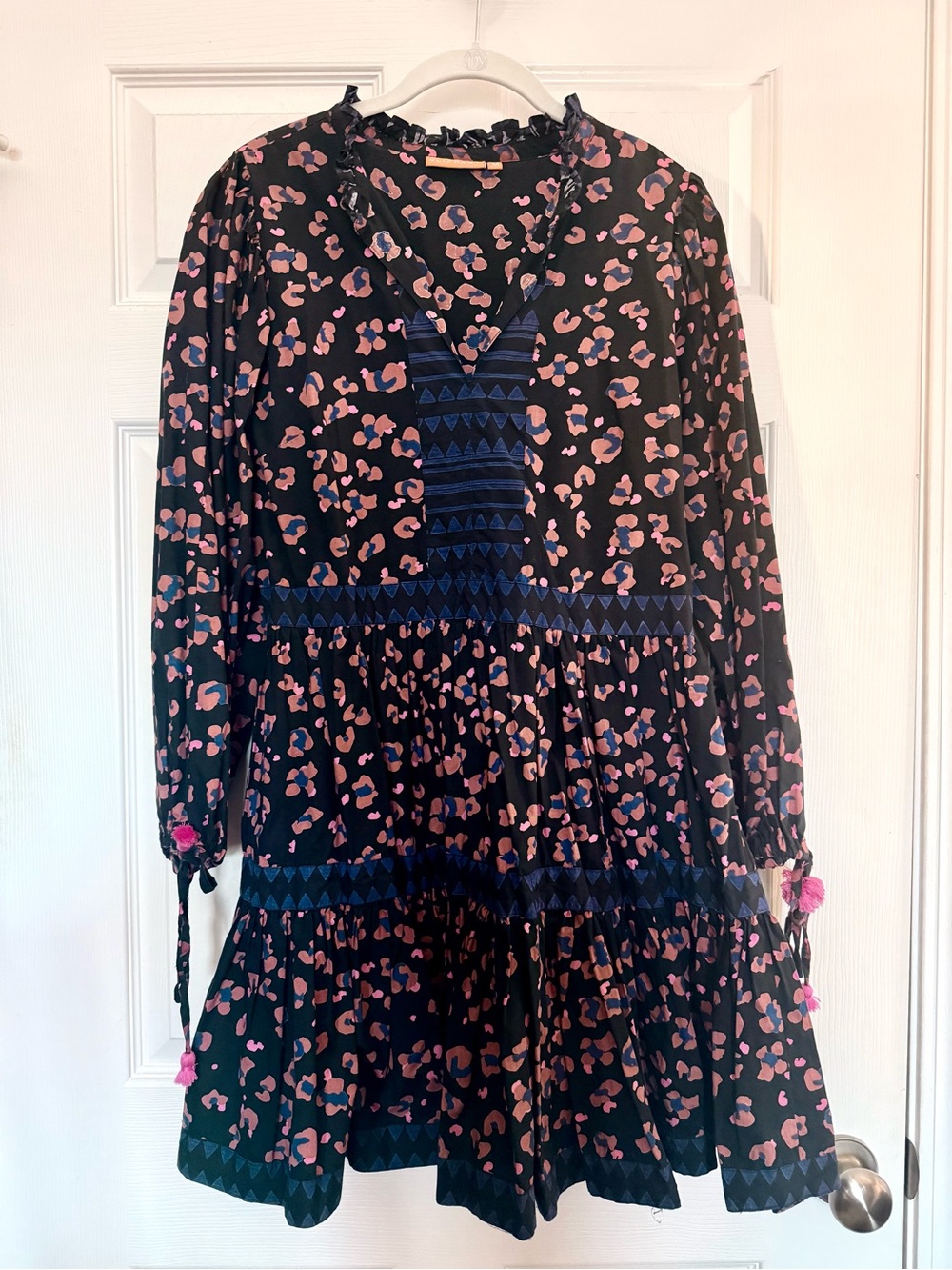 Oliphant Black Mini Dress with Pink and Blue Print